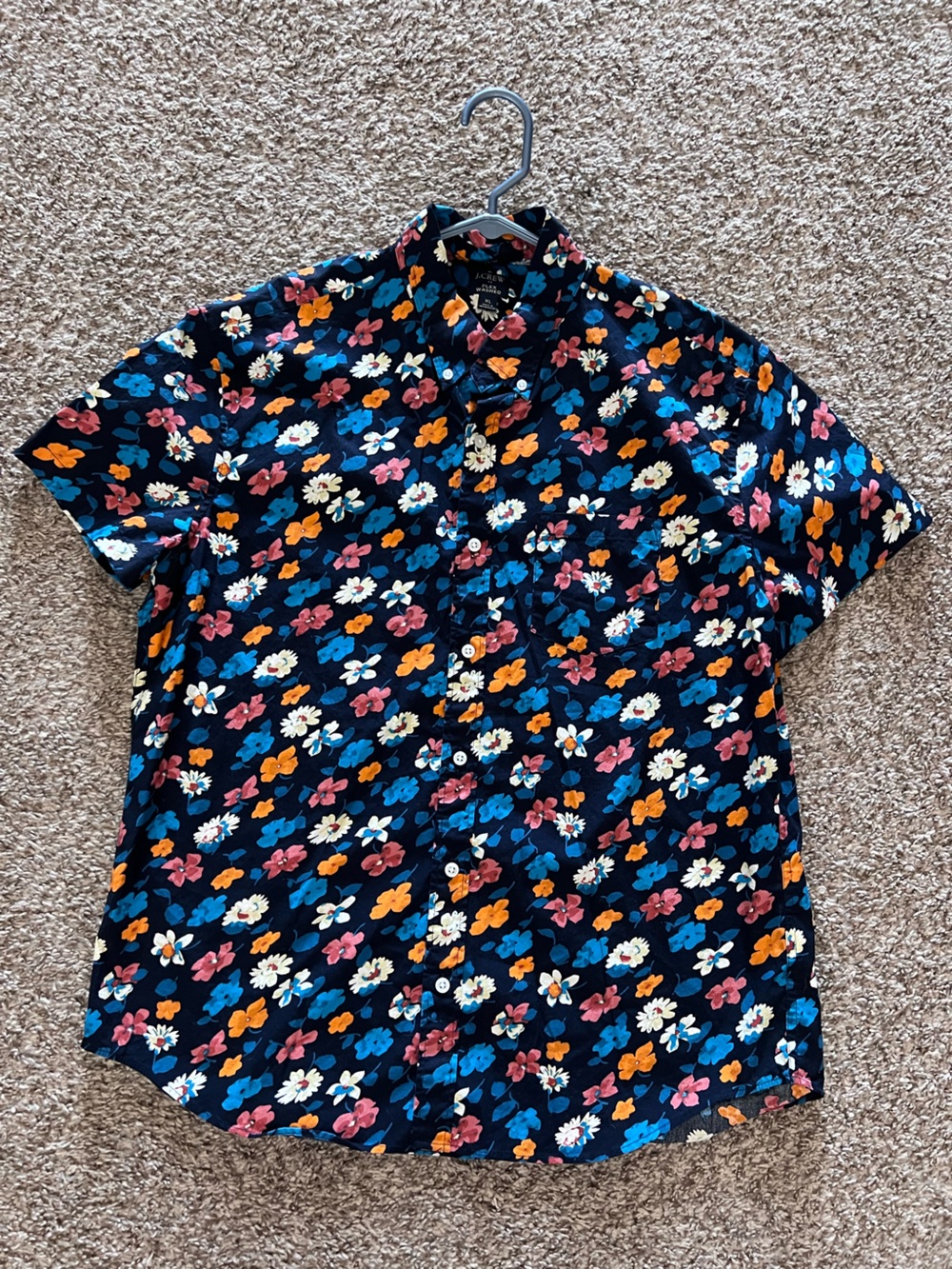 J Crew Men's Navy Floral Short-Sleeve Button-Up Shirt